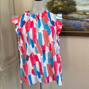 Colorful Ruffle Sleeve Blouse